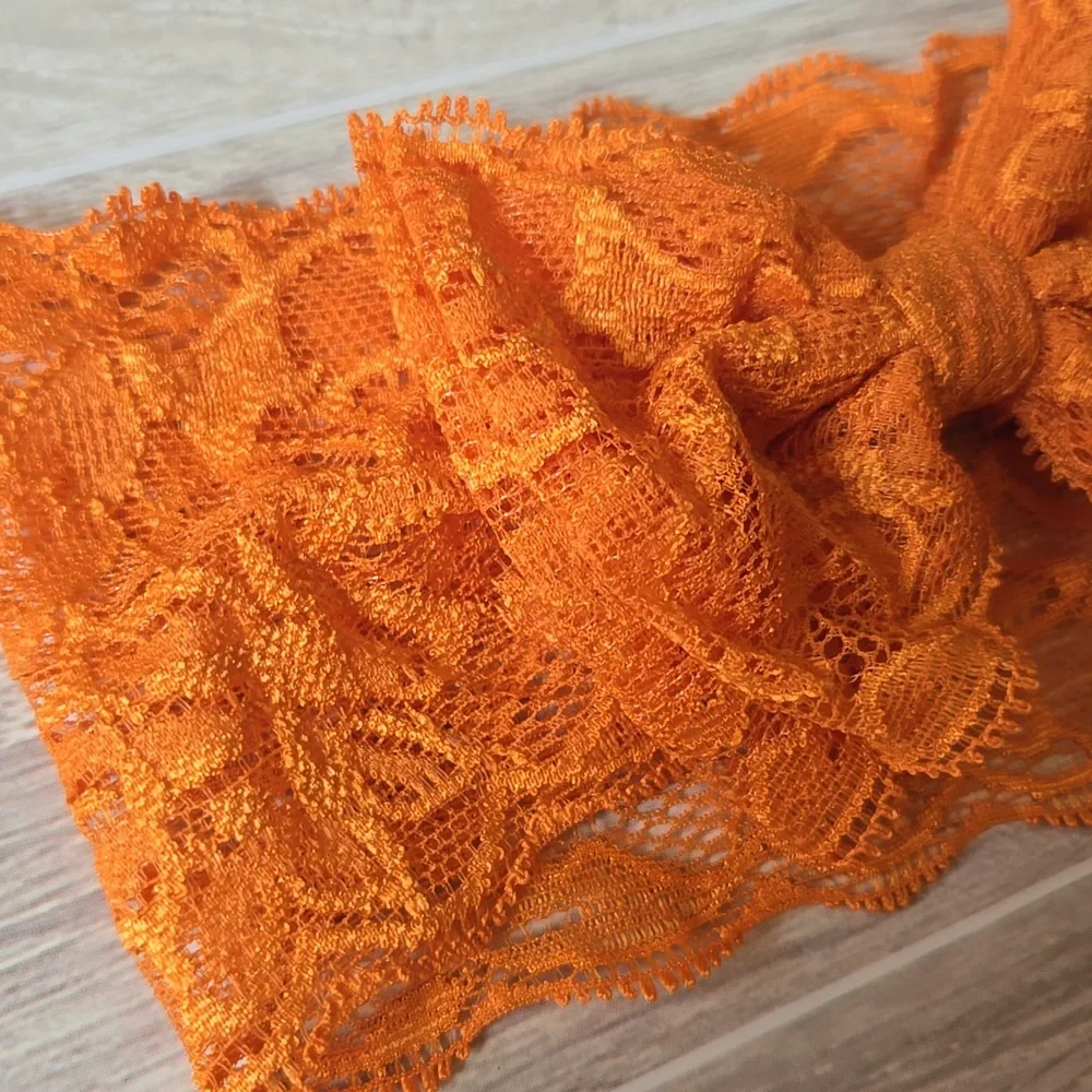Set of 2 Wide Lace Bow Headbands Orange & Red Stretch Hairband Handmade Bundle